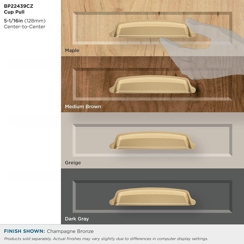 | Cabinet Cup Pull | Champagne Bronze | 5-1/16 inch (128 mm) Center-to-Center | Stature | 1 Pack | Drawer Pull |