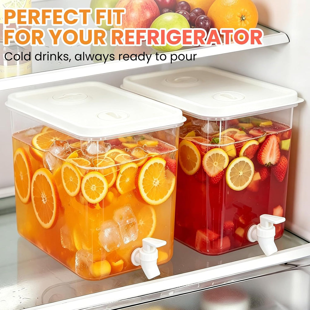 2.3 Gallon Drink Dispenser for Fridge with Spigot, Beverage Container Leak Proof Lids Filter Screen, Lemonade - Set of 2