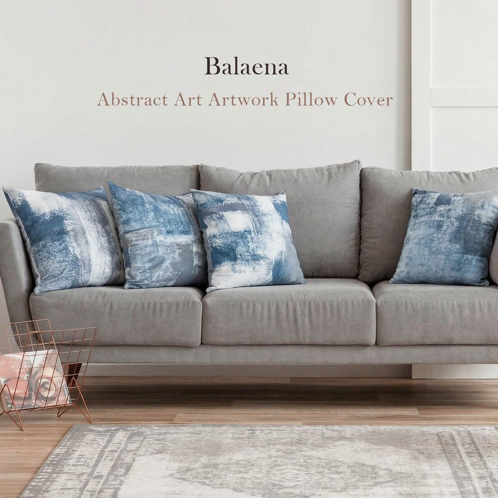 Set of 4 Blue and Grey Abstract Art Artwork Pillow Cover 16 x 16 Inch, Gallery Modern Decorative Throw Pillows