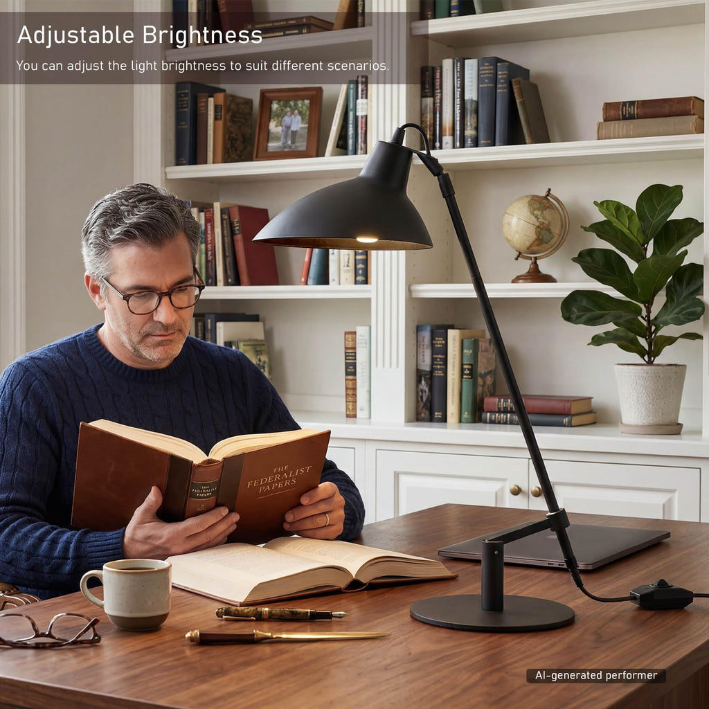 Desk Lamp Modern Industrial 100% Metal Adjustable Table Lamp 24", Natural Light (4000K) with Dimmer, Ideal Bedroom