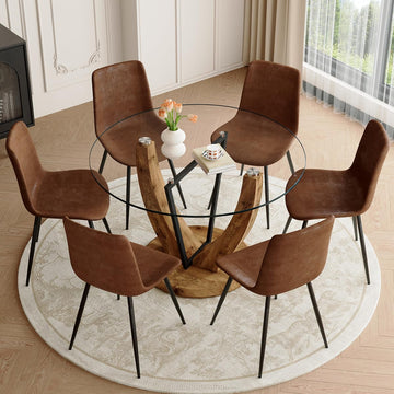 48 Inch Round Glass Dining Table Set for 6