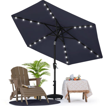 7.5ft Patio Umbrella with Solar Lights, Navy Blue