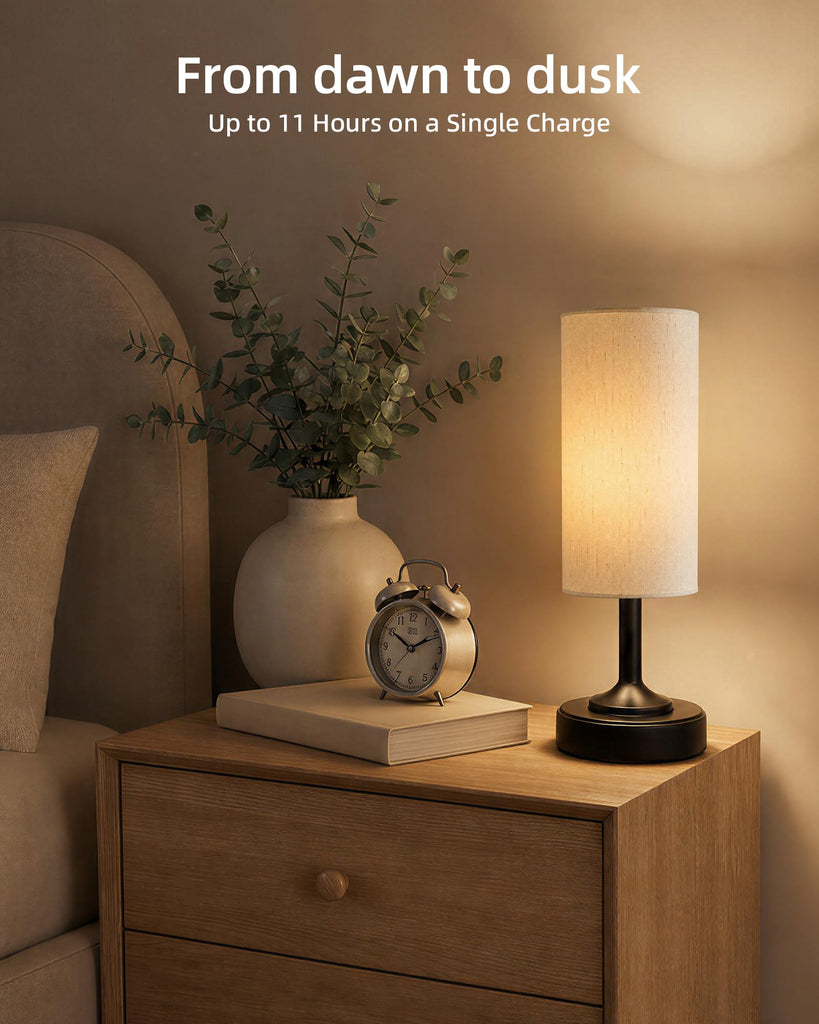 Cordless Table Lamp, Small Dimmable Bedside lamp with Timer
