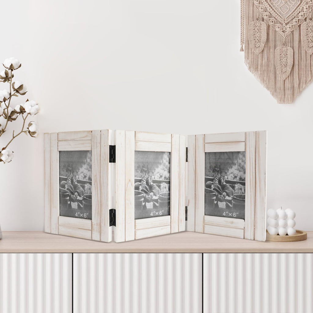 Rustic Picture Frame White, 4X6 Picture Frame College, 3 Photo Frame Hinged Farmhouse Picture Frames Desk Photo Frame