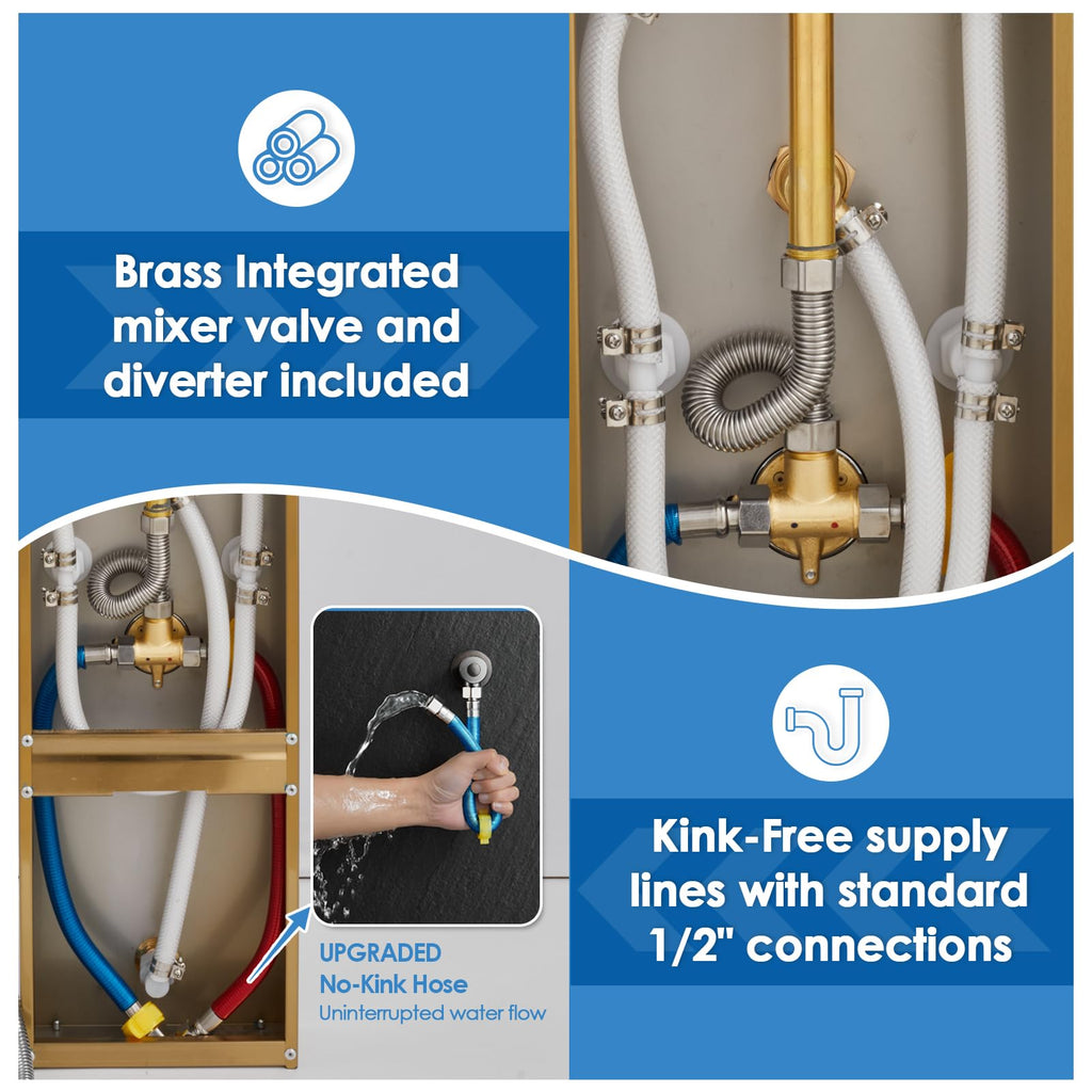 Gold Shower Panel Tower System, 4 Shower Modes Simultaneous Function