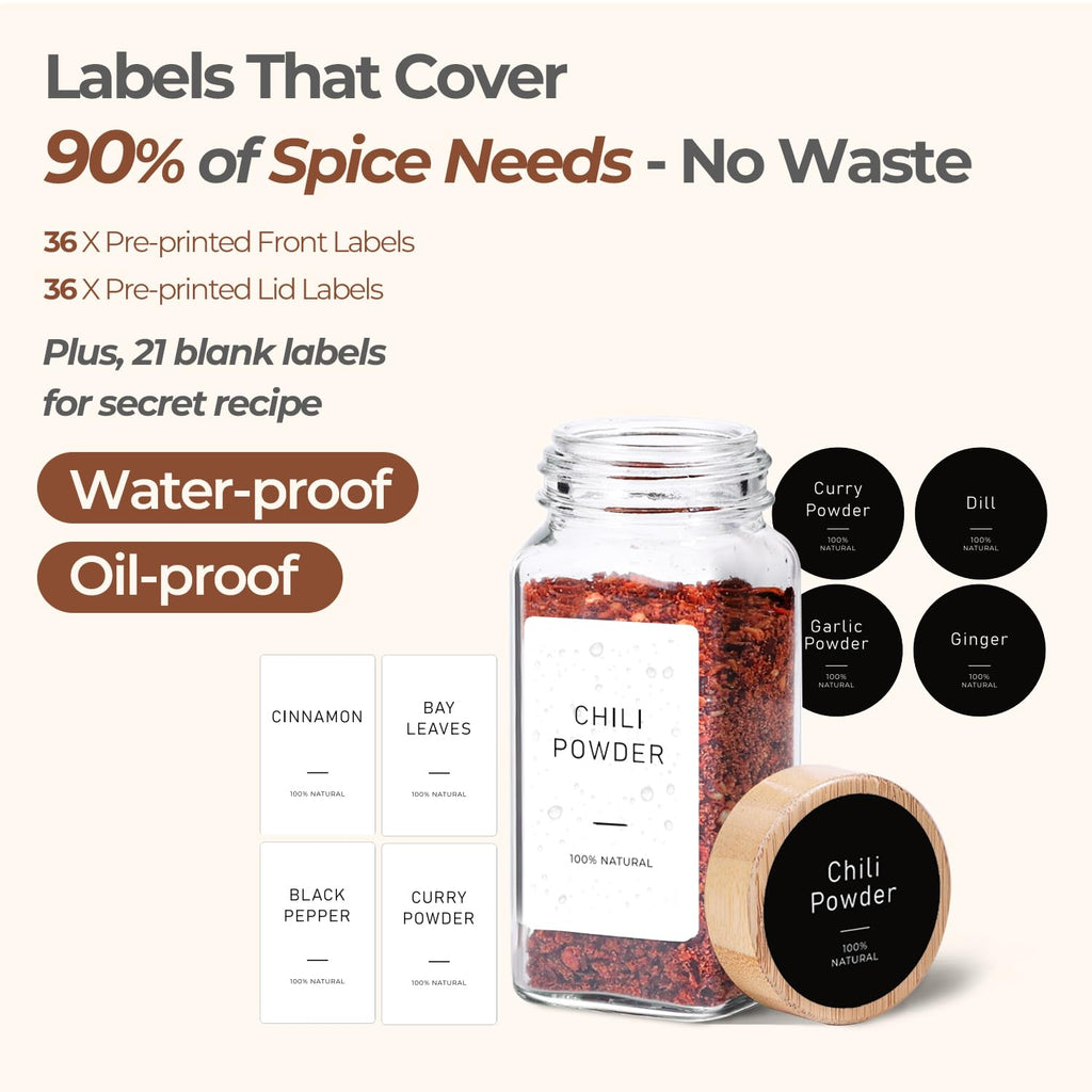 Glass Spice Jars with with Labels 4 oz 24 Pack Bamboo Lids Bulk Set