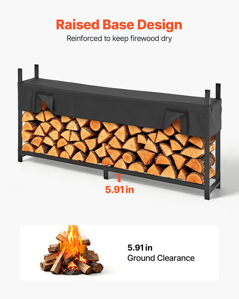 Firewood Rack with Waterproof Cover 8ft 1/2 Cord Outdoor Wood Storage