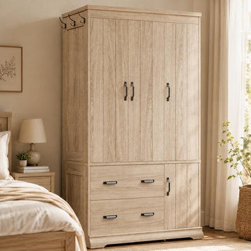 70" Freestanding Wardrobe Closet (Natural Oak)