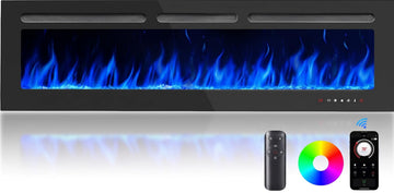 60-Inch Smart Electric Fireplace, 1400W Wall-Mounted or Recessed Fireplace Heater with Ultra-Slim Design, WiFi App
