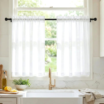 2 Panels Privacy Sheer Cafe Curtains 26 x 30 Inches, Light Filtering Kitchen Curtains Home Decor, Non-See-Through