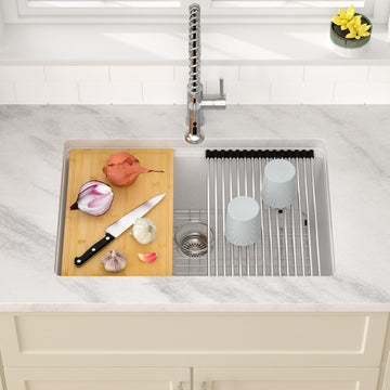 28 Inch White Undermount Kitchen Sink Workstation Single Bowl Modern Kitchen Sink Granite Composite, #