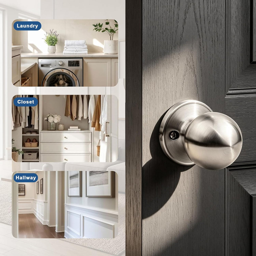 2 Pack Single Side Dummy Door Knob, Non-Turning Indoor Door Knob, Closet Door Knobs, Satin Nickel, Stainless Steel