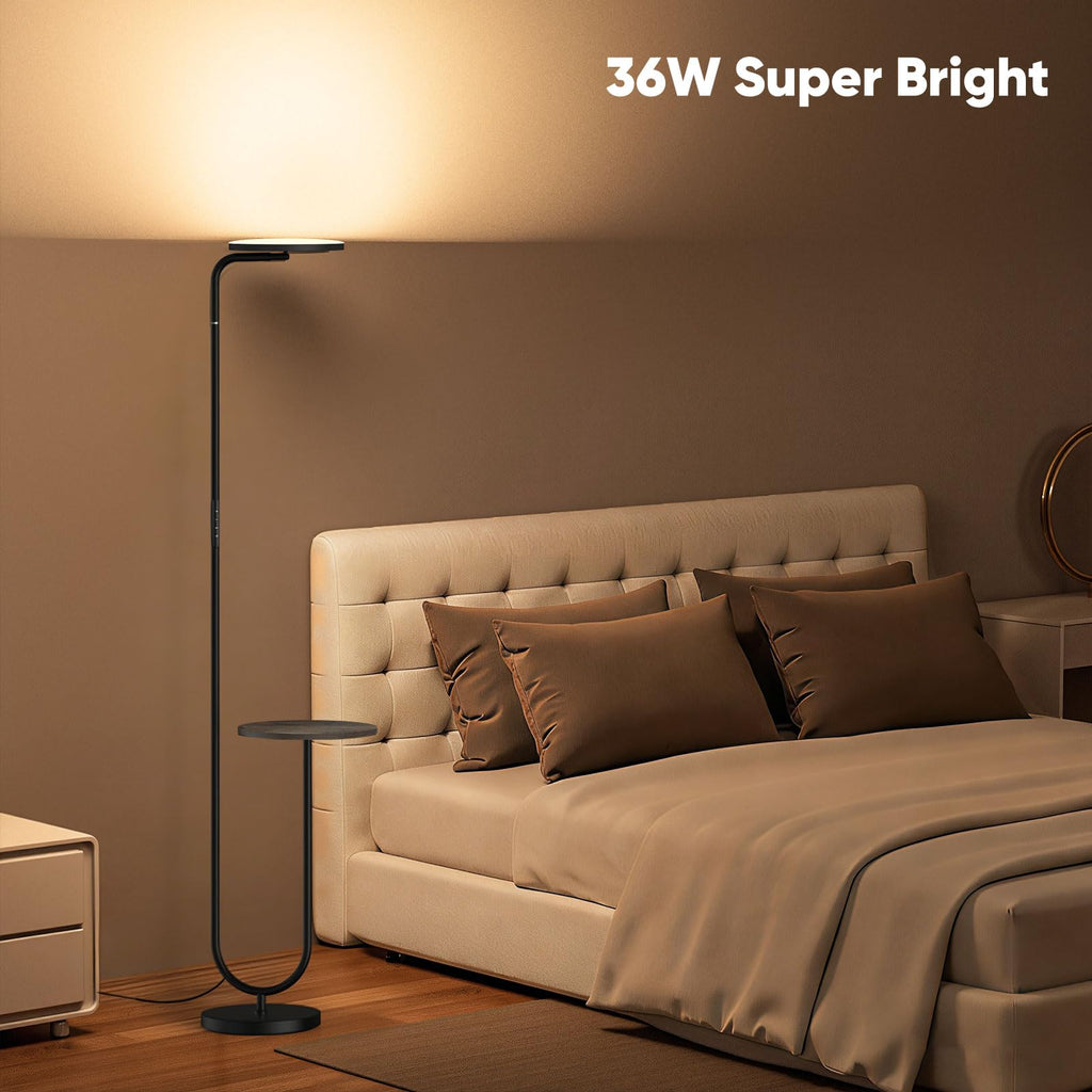 36W LED Floor Lamp with Table, Super Bright Standing Lamp, Modern Stepless Dimmable Torchiere Tall Lamp with Remote