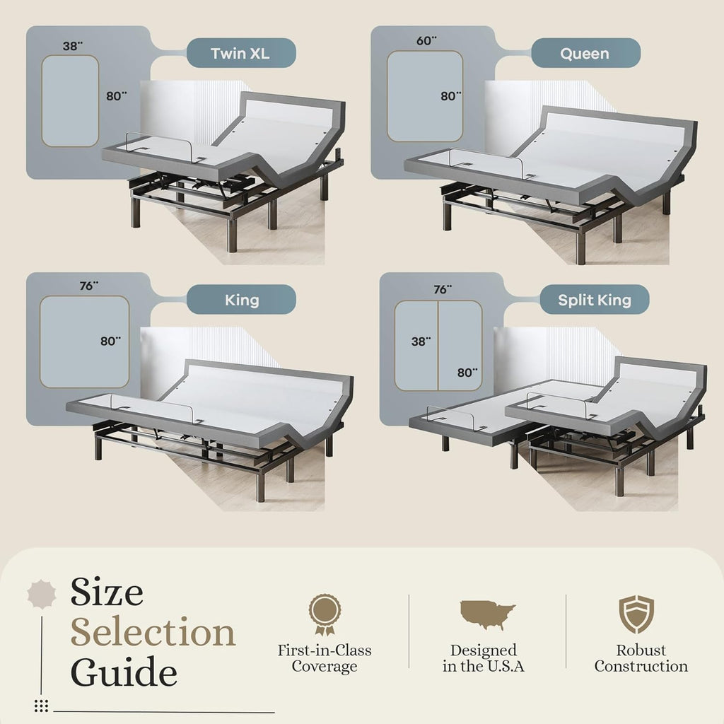 Harmony Adjustable Bed Base, Head and Foot Lift, Massage, Under-Bed Lights, USB, Memory, Zero Gravity Smart Frame