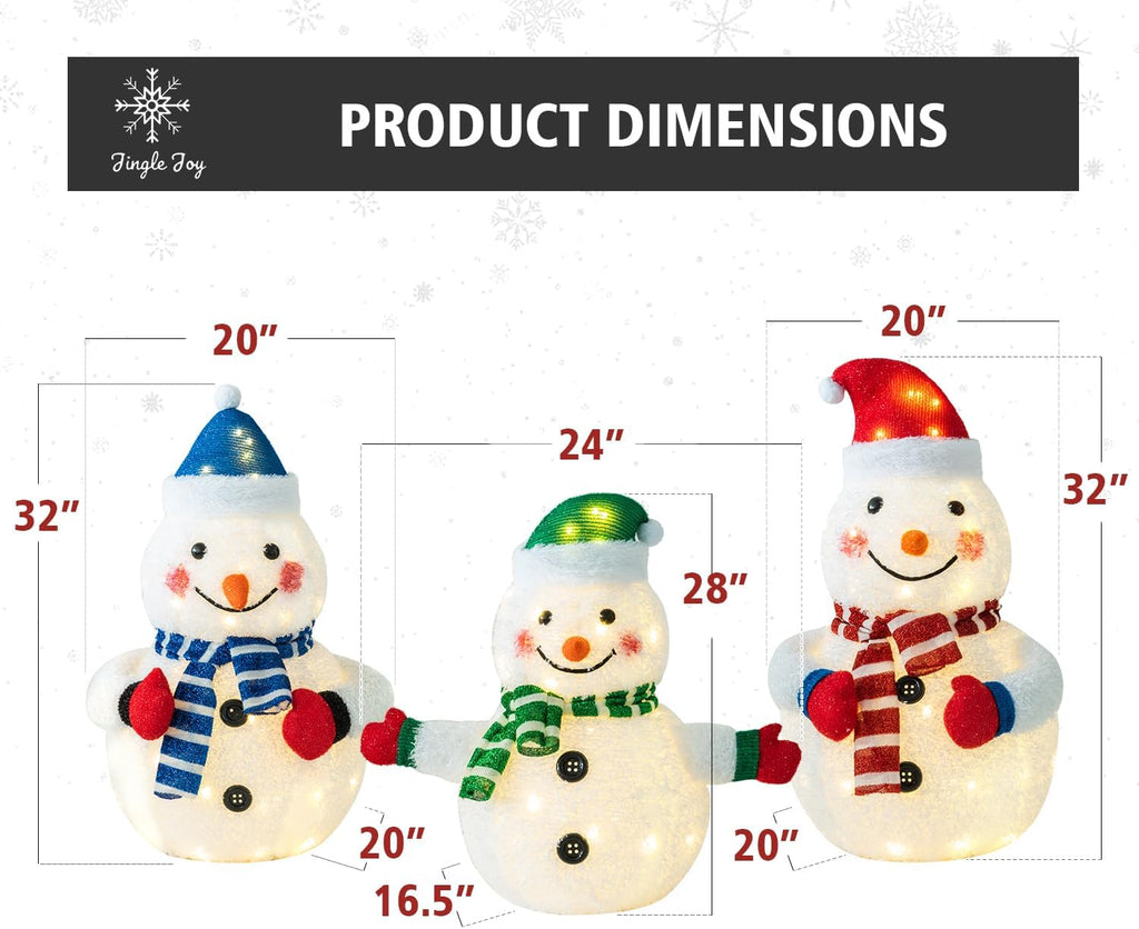 3-Piece 32-Inch LED Lighted Outdoor Snowman Family Set - Weather-Resistant Christmas Yard Decorations with Ground