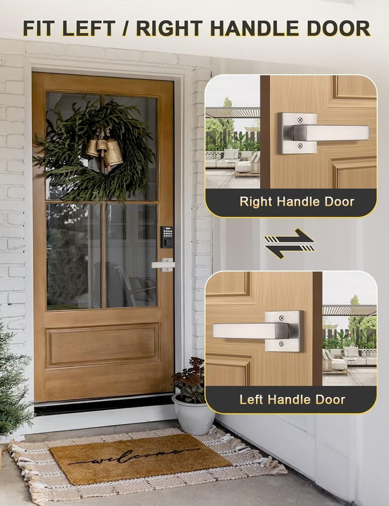 Dummy Door Handle Brushed Nickel for Left Hand and Right Hand, Mordern Square Closet Hallway Door Knob, Non-Turning