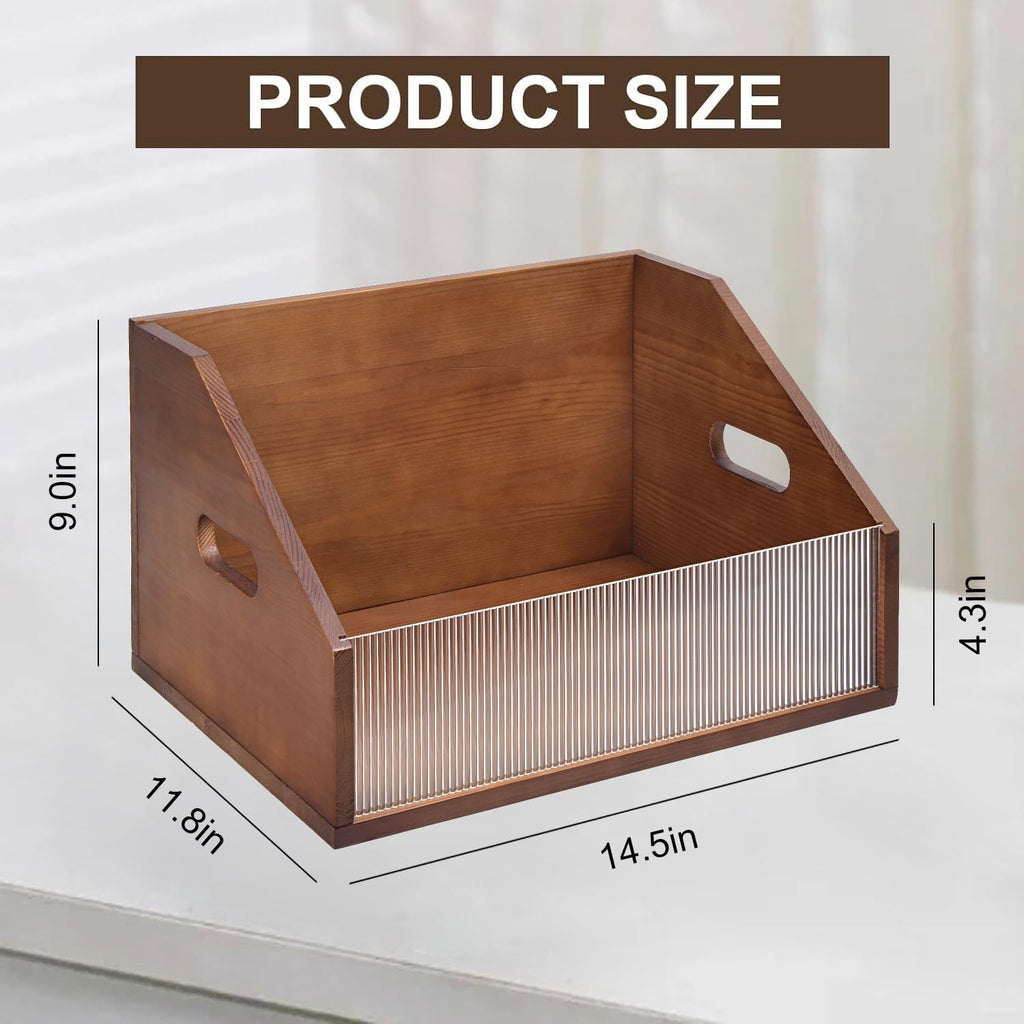 Vinyl Record Storage Crate, Solid Pine Wood Record Box Holds Up to 60 LP Albums, Wooden Vinyl Record Holder with
