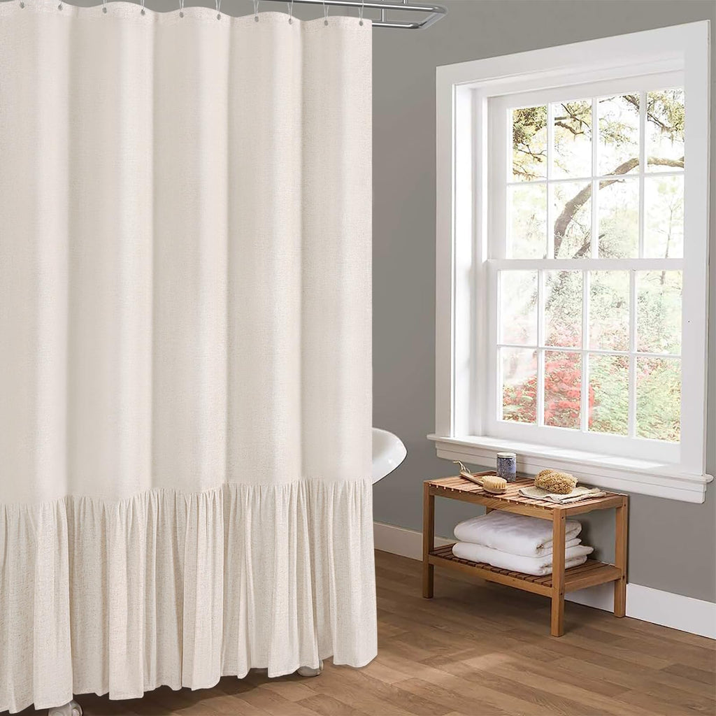 Stall Linen Ruffle Farmhouse Cloth, 54x78, Beige/Cream