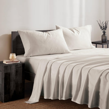 King Sheet Set, 4 Piece Bed Sheets, 100% Cotton Sateen 425 TC, 1 Flat Sheet, 1 Fitted, 2 Pillowcases, Off White