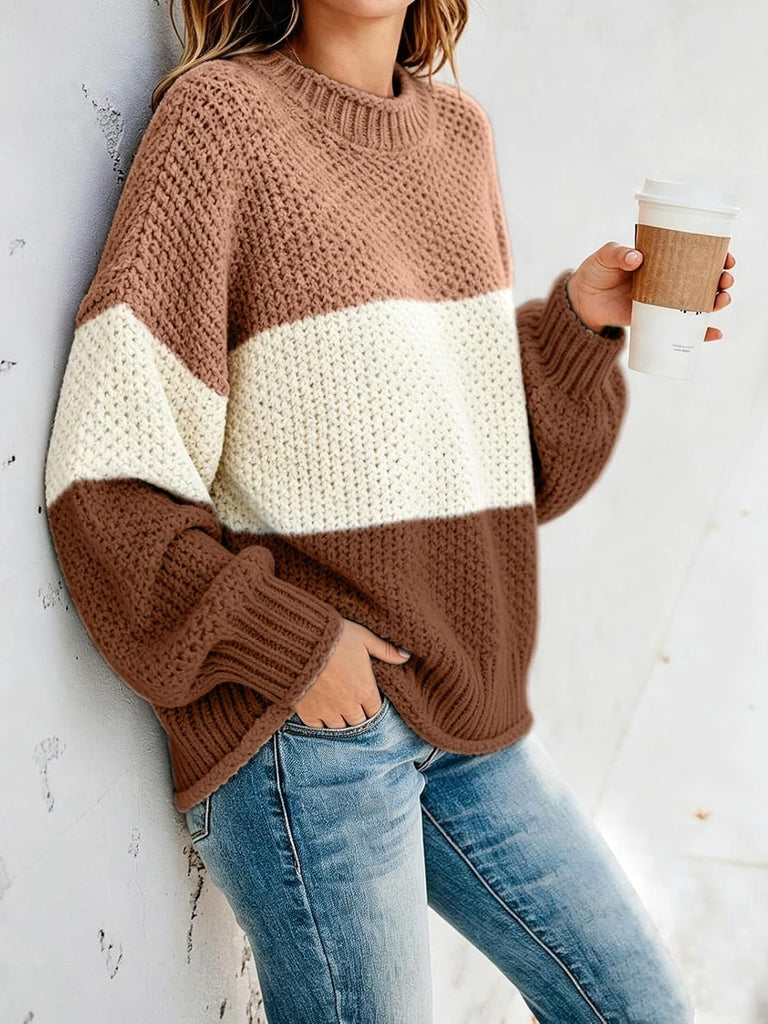Color Block Knit Sweaters Crewneck Long Sleeve Pullover Cozy Loose Fall Cute Sweater Tops Winter Outfits
