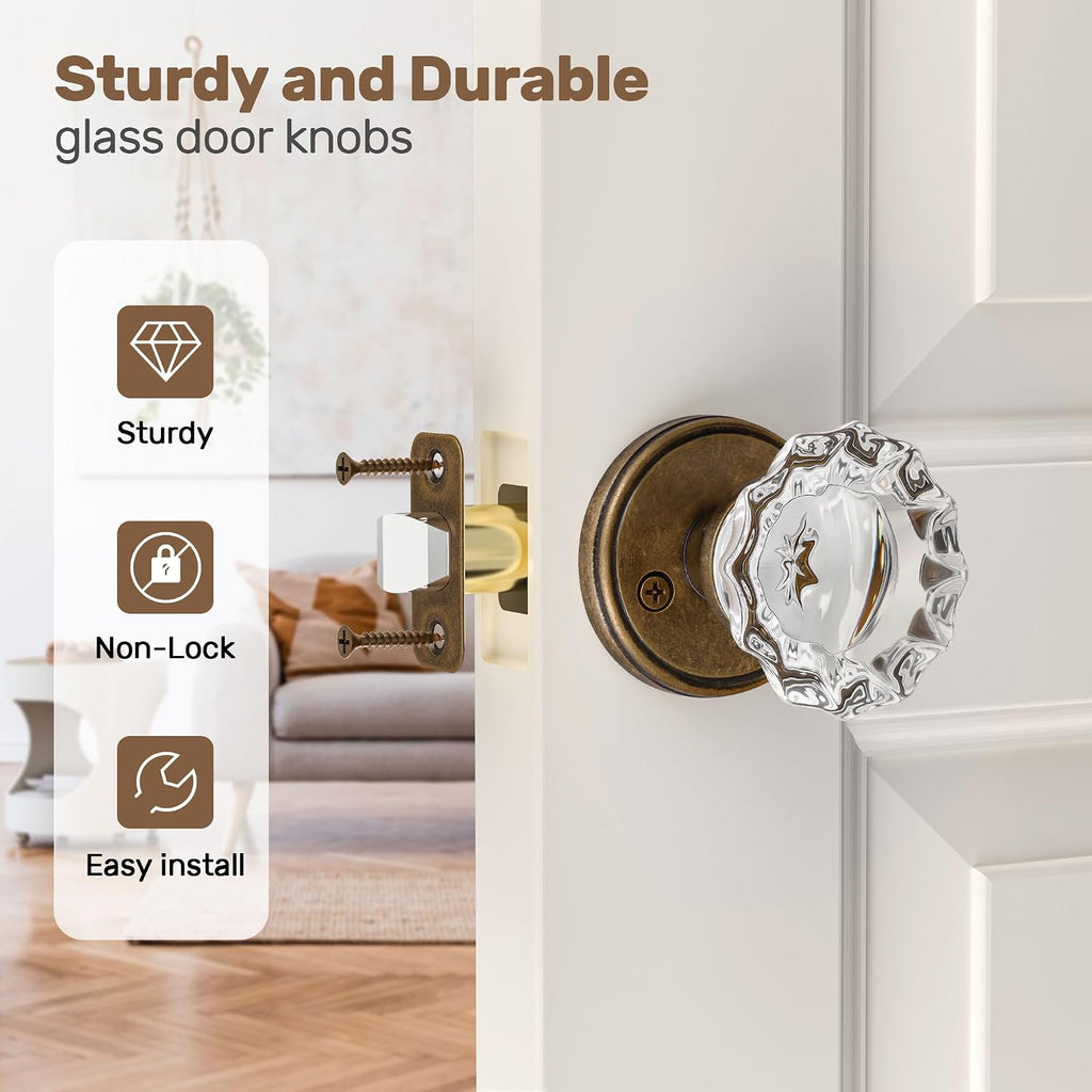 Antique Brass Crystal Door Knobs Interior Passage Door Knob Glass Door Knob