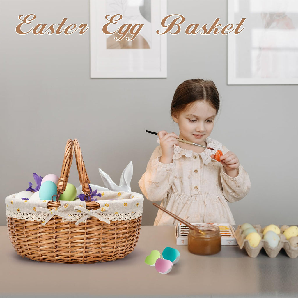 Good GAIN Wicker Picnic Basket w/Fold Handles, Willow Empty Baskets, Yellow