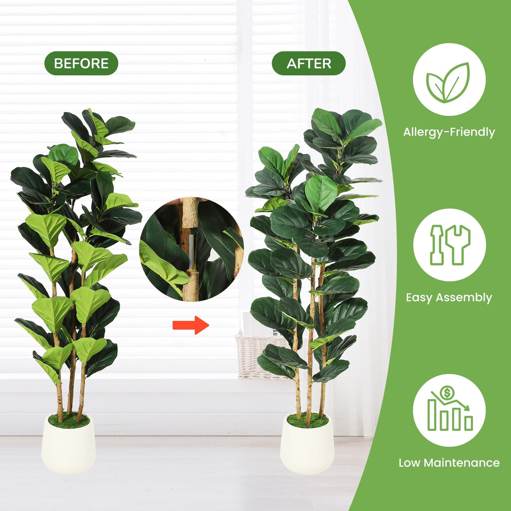 Artificial Fiddle Leaf Fig Tree with White Planter - 5 ft