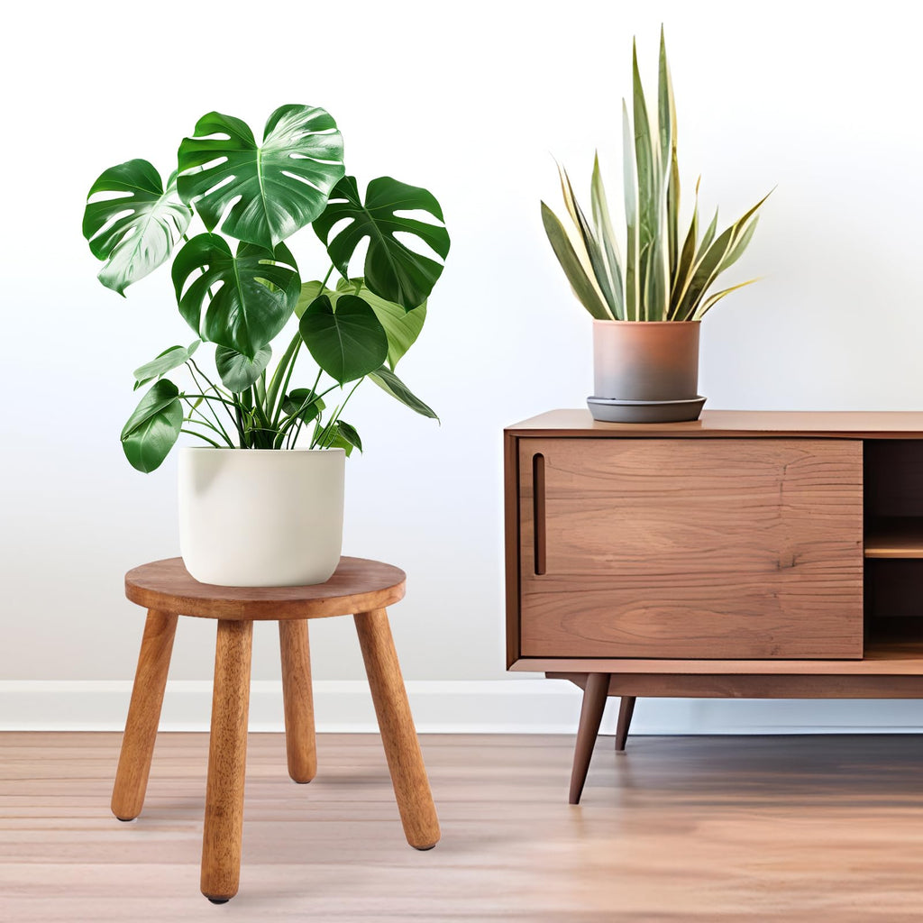 Round Solid Wooden Stool, Plant Stand, Step Stool, Walnut, 11.8" H