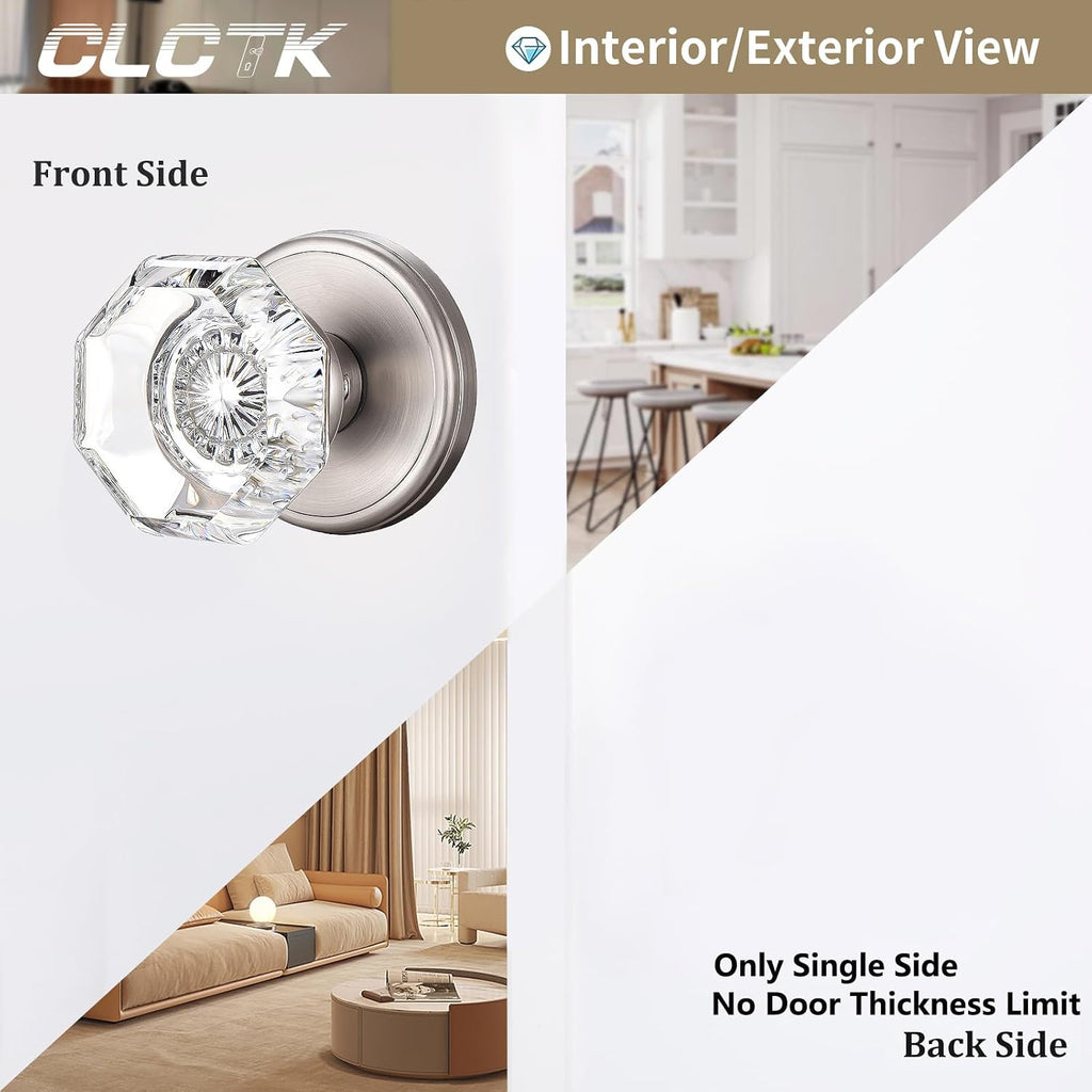 2 Pack Crystal Dummy Door Knobs, Non-Turning Single Side Dummy Door Knob, Brushed Nickel