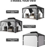 12'x10' Hardtop Gazebo, Update Aluminum Frame Gazebo with Galvanized Steel Double Roof