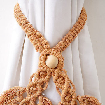 Boho Curtain Tiebacks, Apricot - 2 Pack