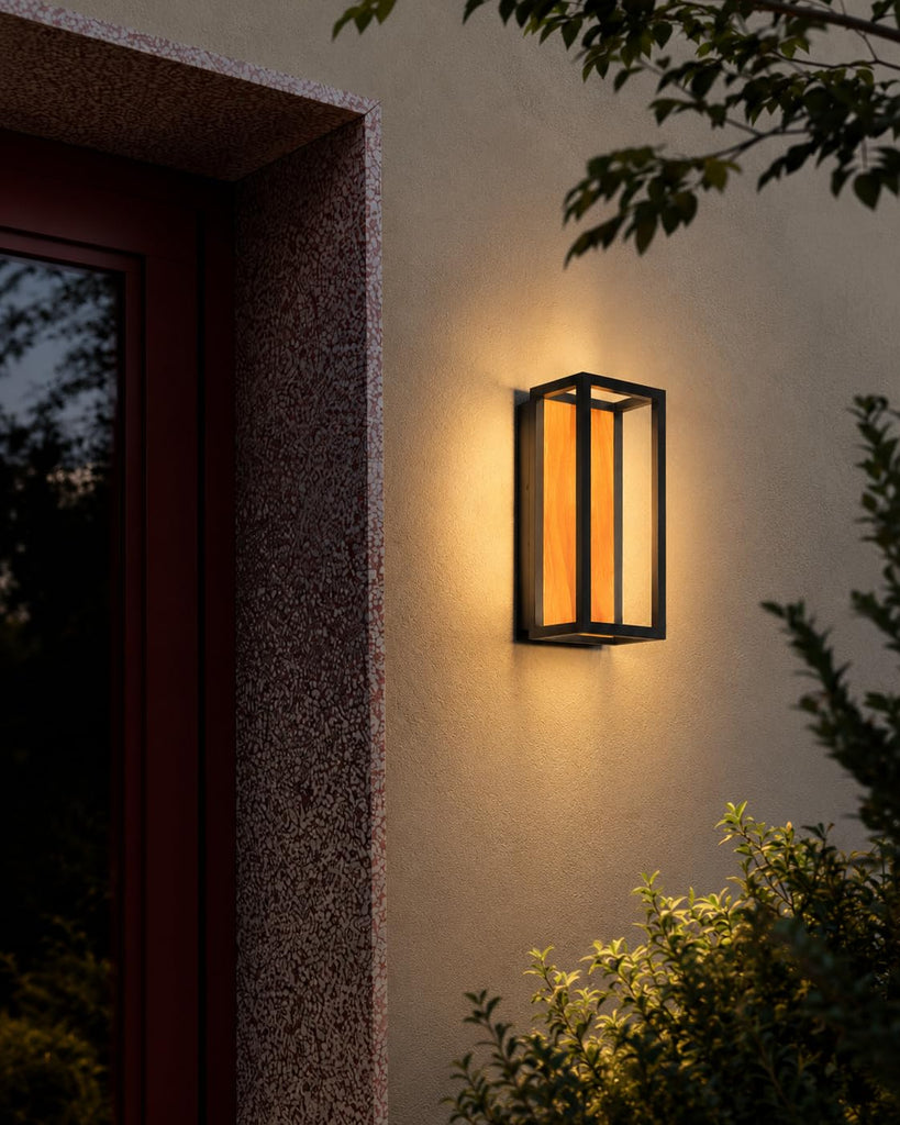 Dusk to Dawn Outdoor Wall Light, Wood Grain Black Frame, IP54