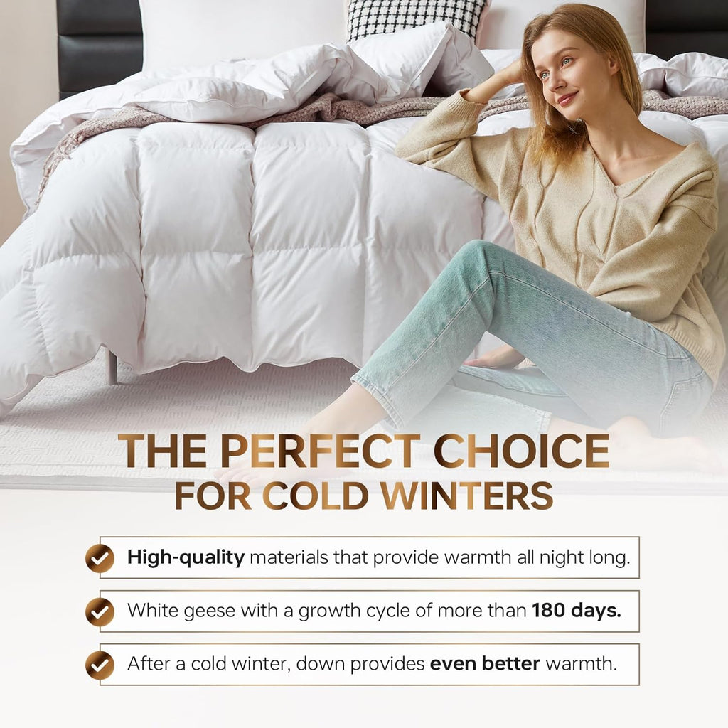 Goose Down Comforter Twin, Fluffy Soft Noiseless Duvet Insert, 100% Cotton Shell, 750+ Fill Power, 4