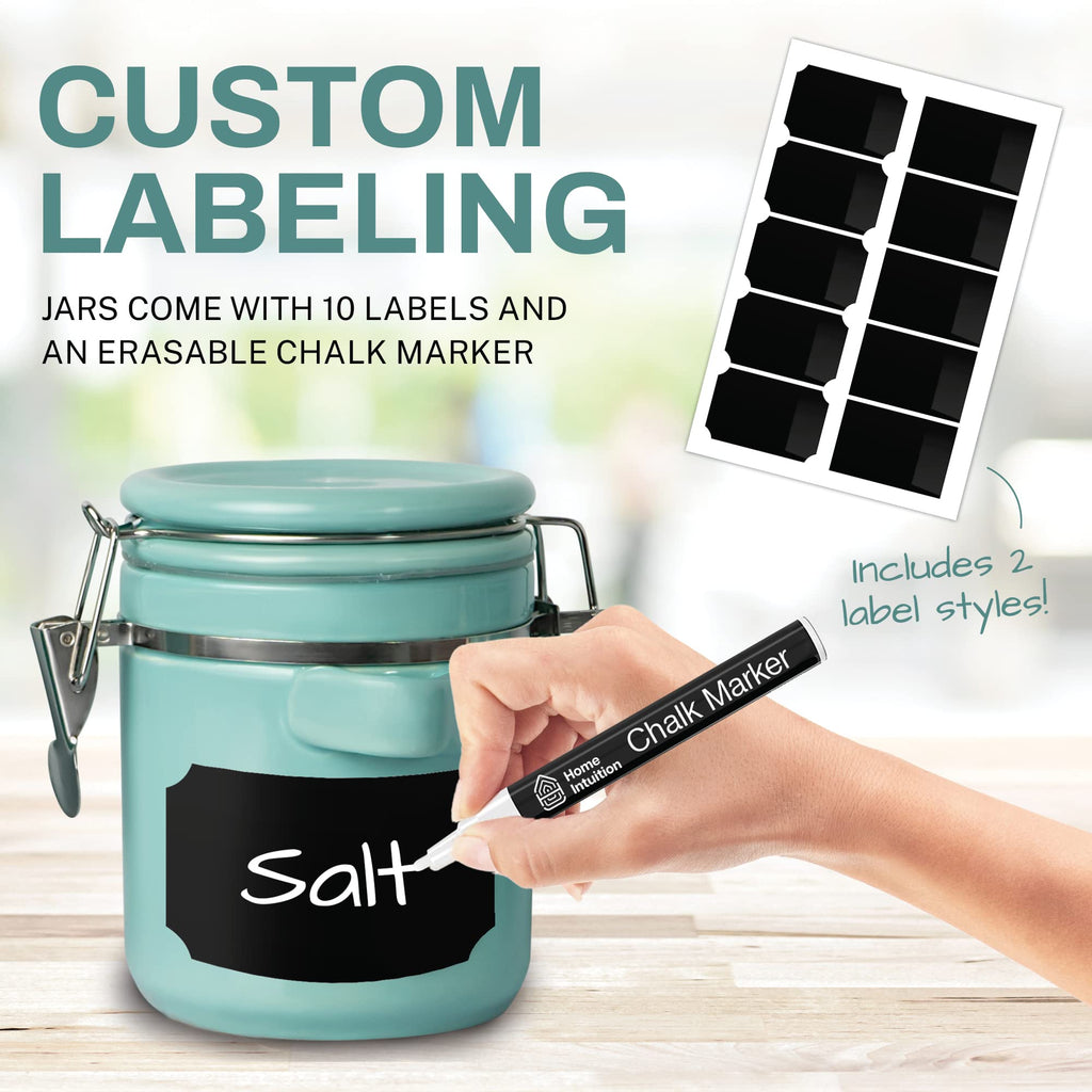 4-Piece Ceramic Kitchen Canisters Set, Airtight Containers with Wooden Spoons Reusable Chalk Labels and Marker for