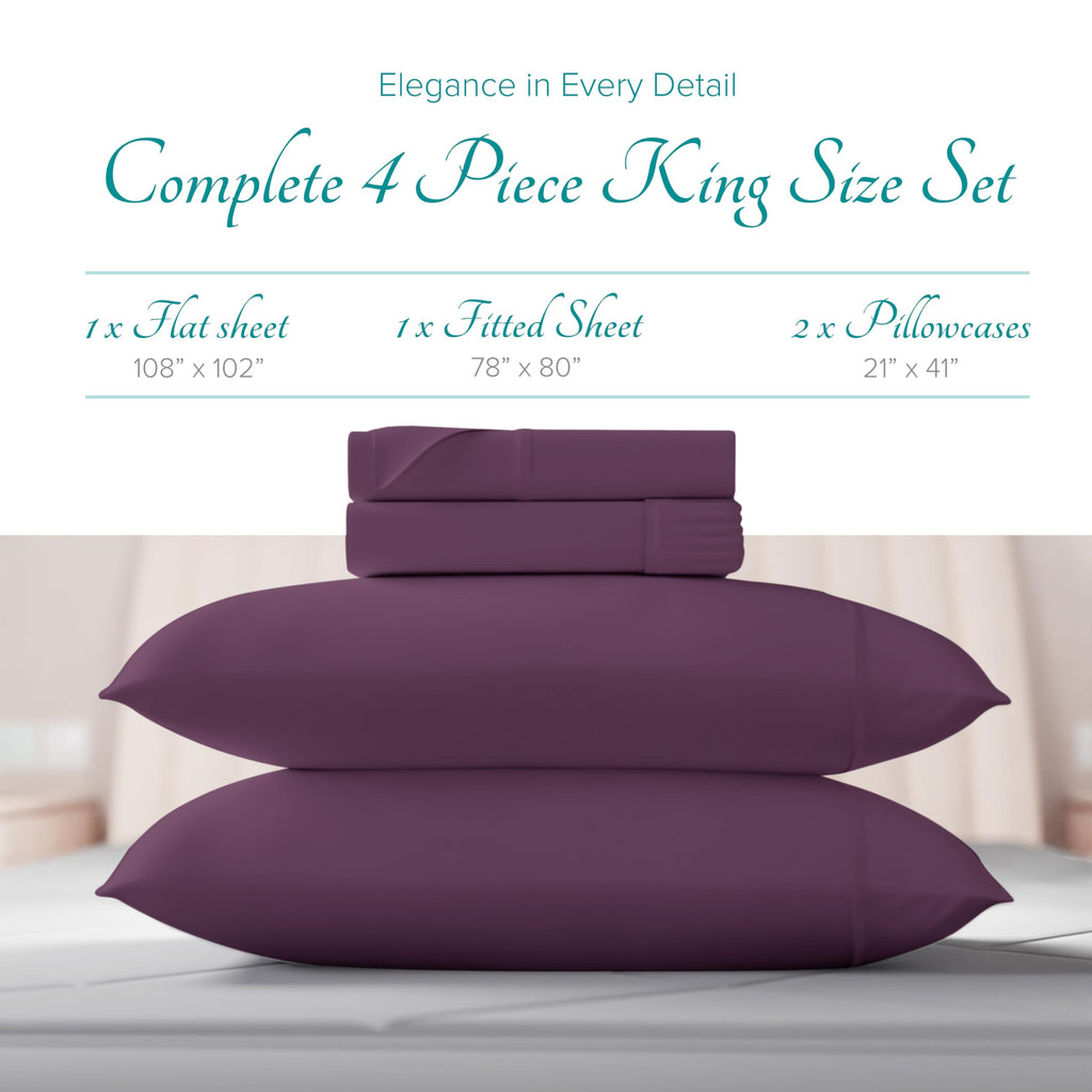800 Series Egyptian Cotton King Size Sheets Set, Plum