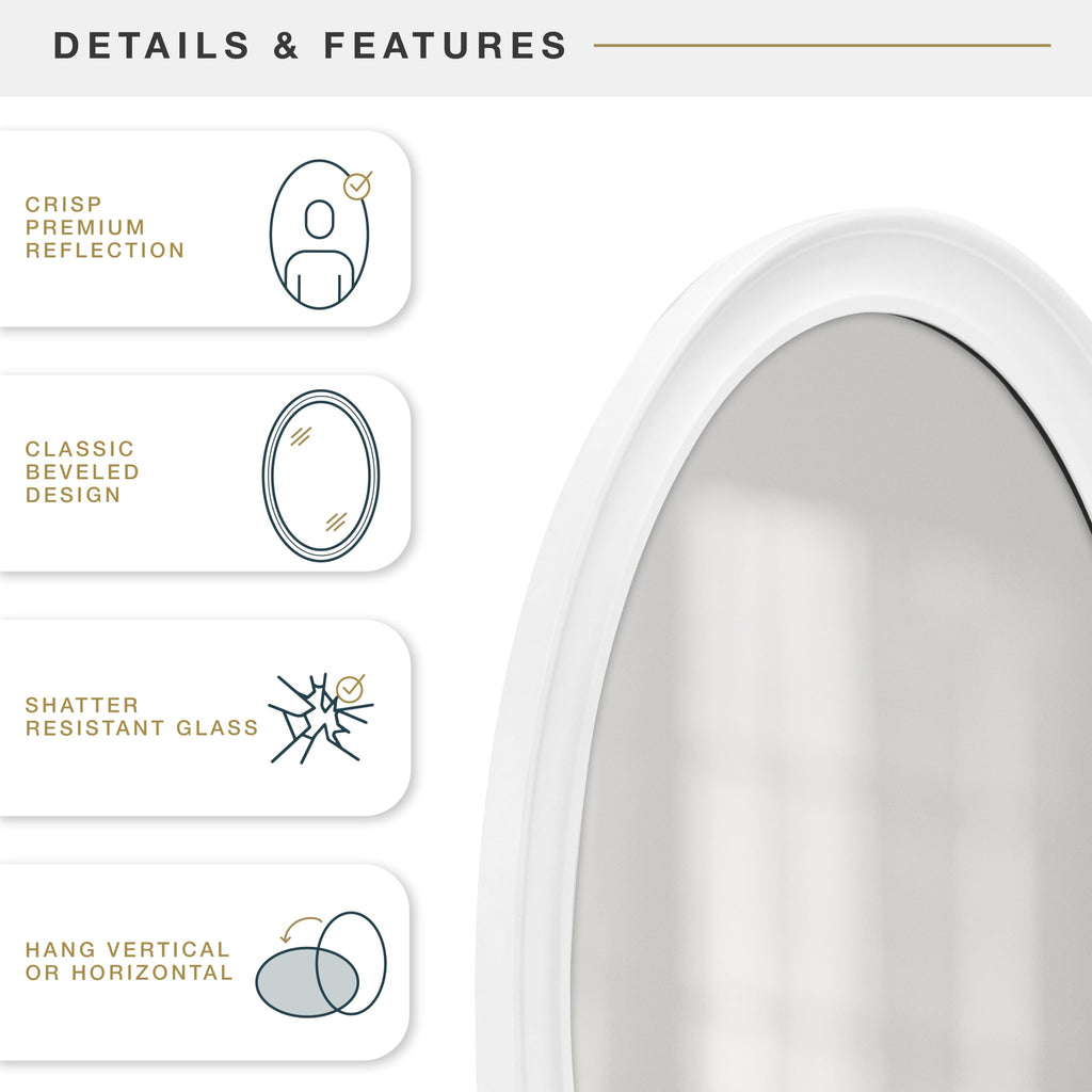 Wall Mirror, 21x31, Classic White Oval