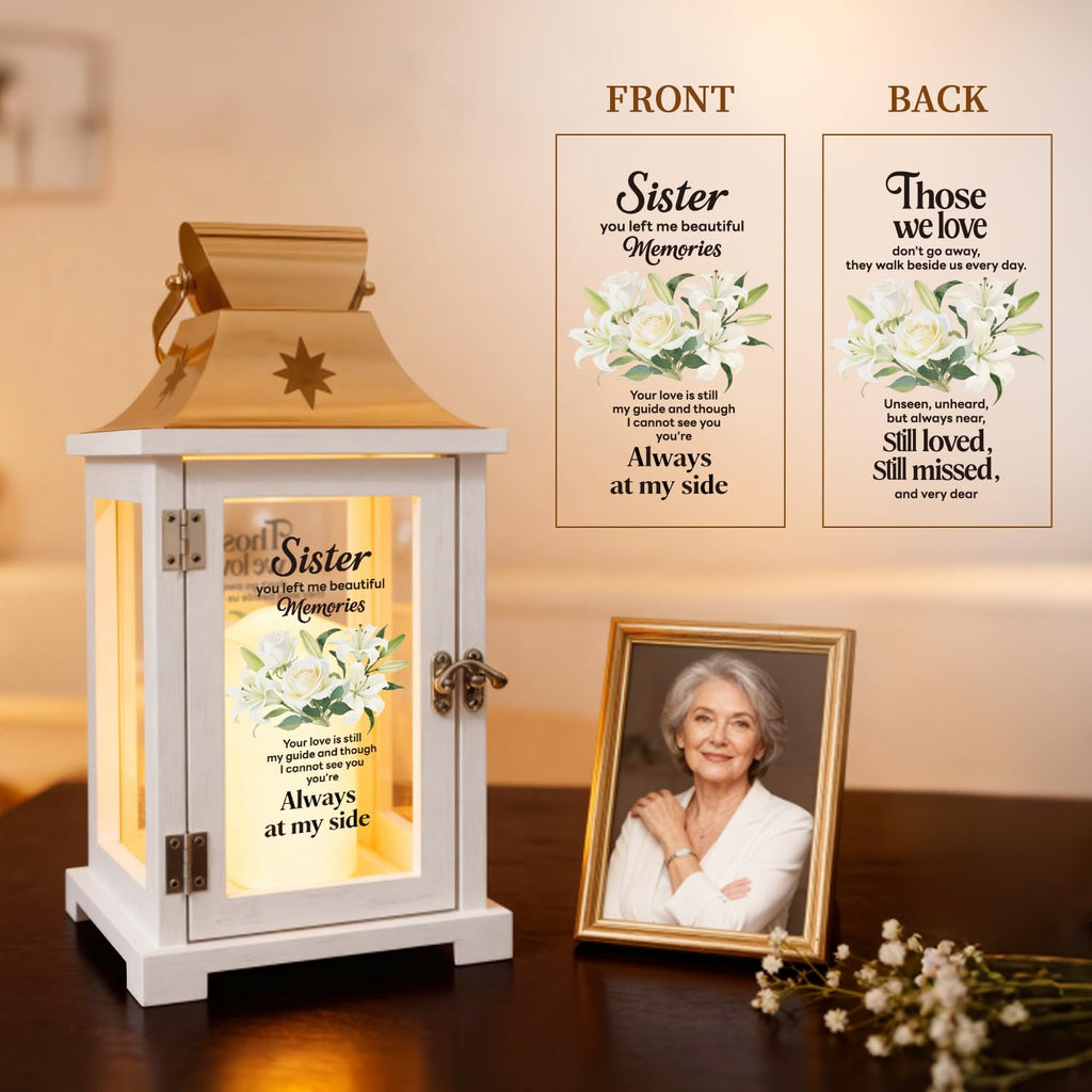 Memorial Gift for Loss of Sister Memorial Lantern Sympathy, Remembrance, Bereavement Gifts for Loss of Sister with LED