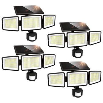 Solar Outdoor Lights 302 LED, IP65 Waterproof Motion Sensor Outdoor Lights, 3 Heads Solar Security Flood