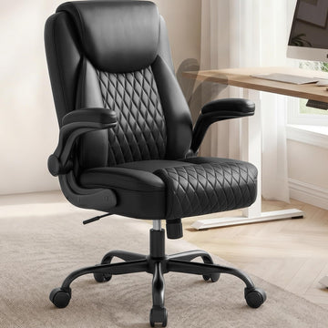 Mid-Back Office Chair, Ergonomic PU Desk Chair with Flip up Arms, Small Computer Gaming with Comfy Lumbar