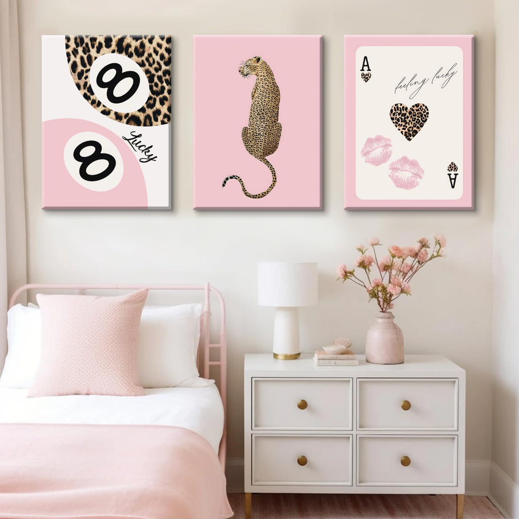 Cheetah Trendy Wall Art Preppy Leopard Canvas Print Cheetah Room Wall Decor 8 Ball Poster Y2k Pink Coquette Luxury