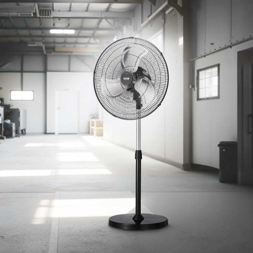 Industrial Pedestal Fan, 20 Inch 90-Degree Oscillating Fan, Height Adjustable Standing Fans with 3 Adjustable Speeds