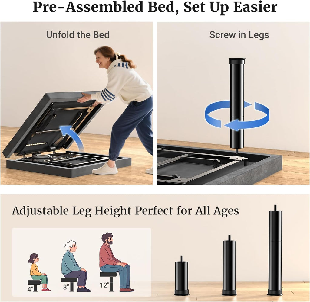 T450 Adjustable Bed Frame Split King (Sync Control as King) with Remote, Adjustable Base with Head&Foot Incline, Zero