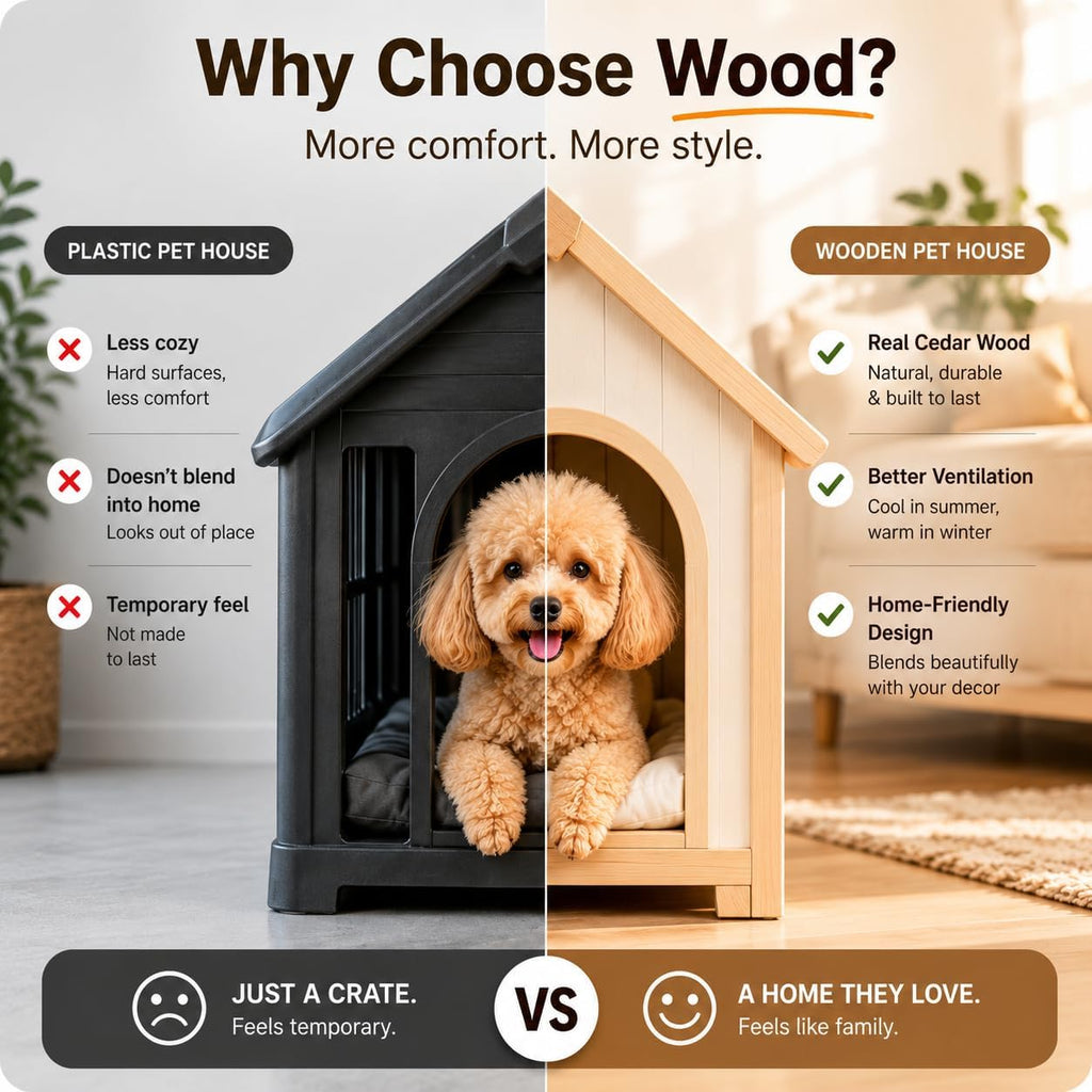 Indoor Dog House for Small Dogs, Furniture Style Pet House, Natural Solid Wood Dog House, Wooden Puppy Kennel