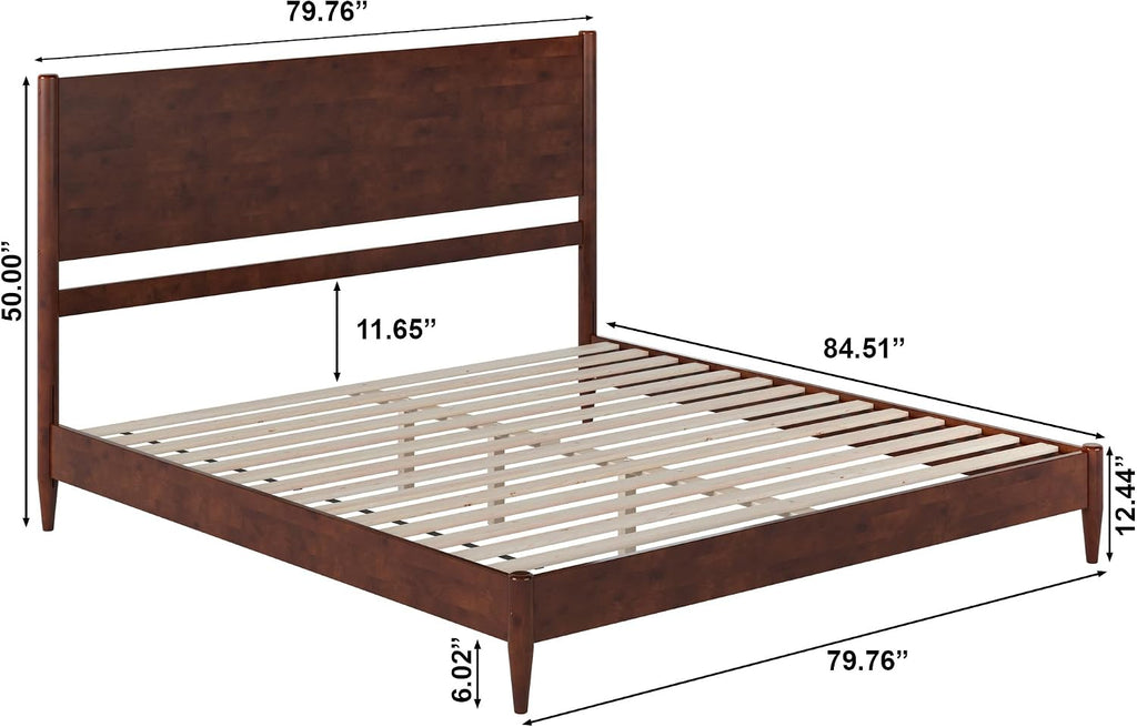 Pasadena King Solid Wood Low Profile Platform Bed, Walnut