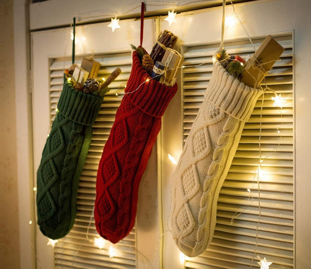 Inches Large Size Cable Knitted Stocking Gifts & Decorations for Family Holiday Xmas Party - Set of 4