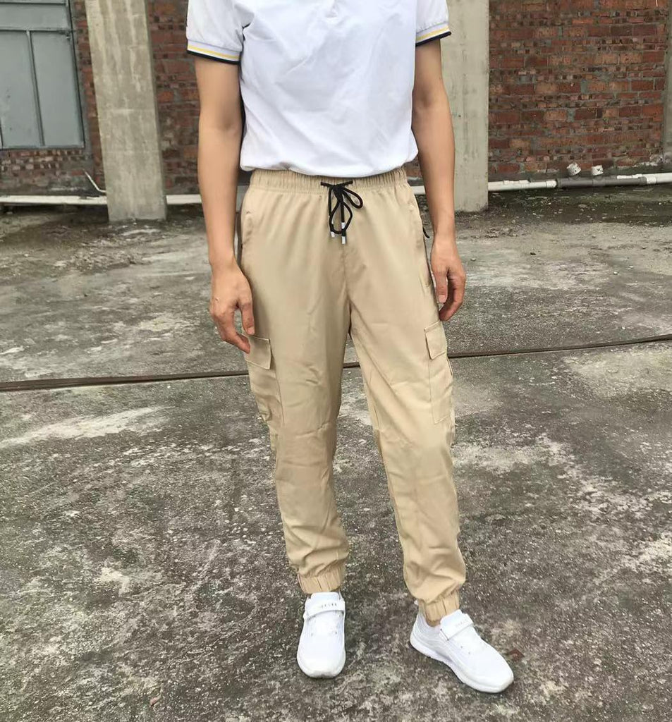 Boys Girls Joggers Cargo Pants with Zipper Pockets Elastic Waist School Casual Trousers