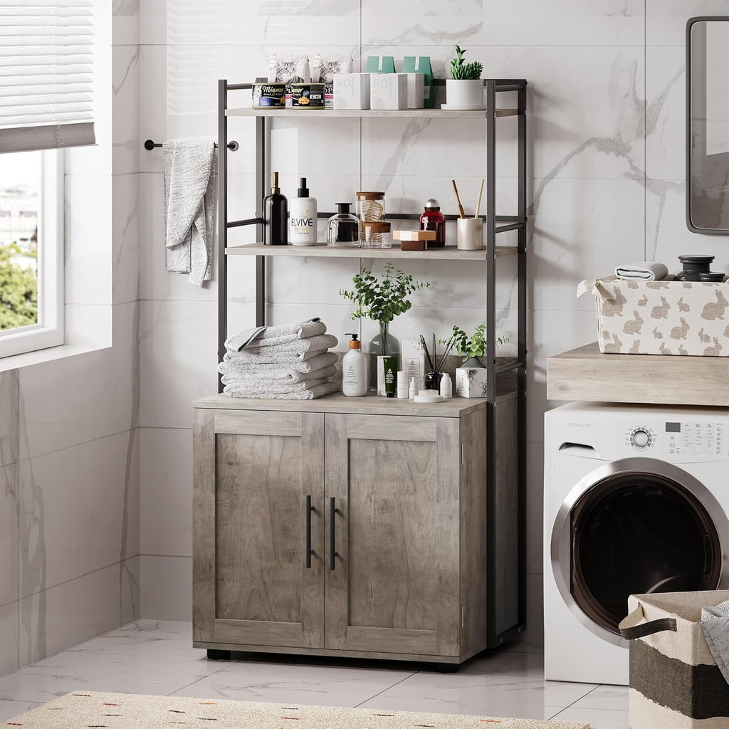 Cat Litter Box Enclosure with 3 Metal Storage Shelves