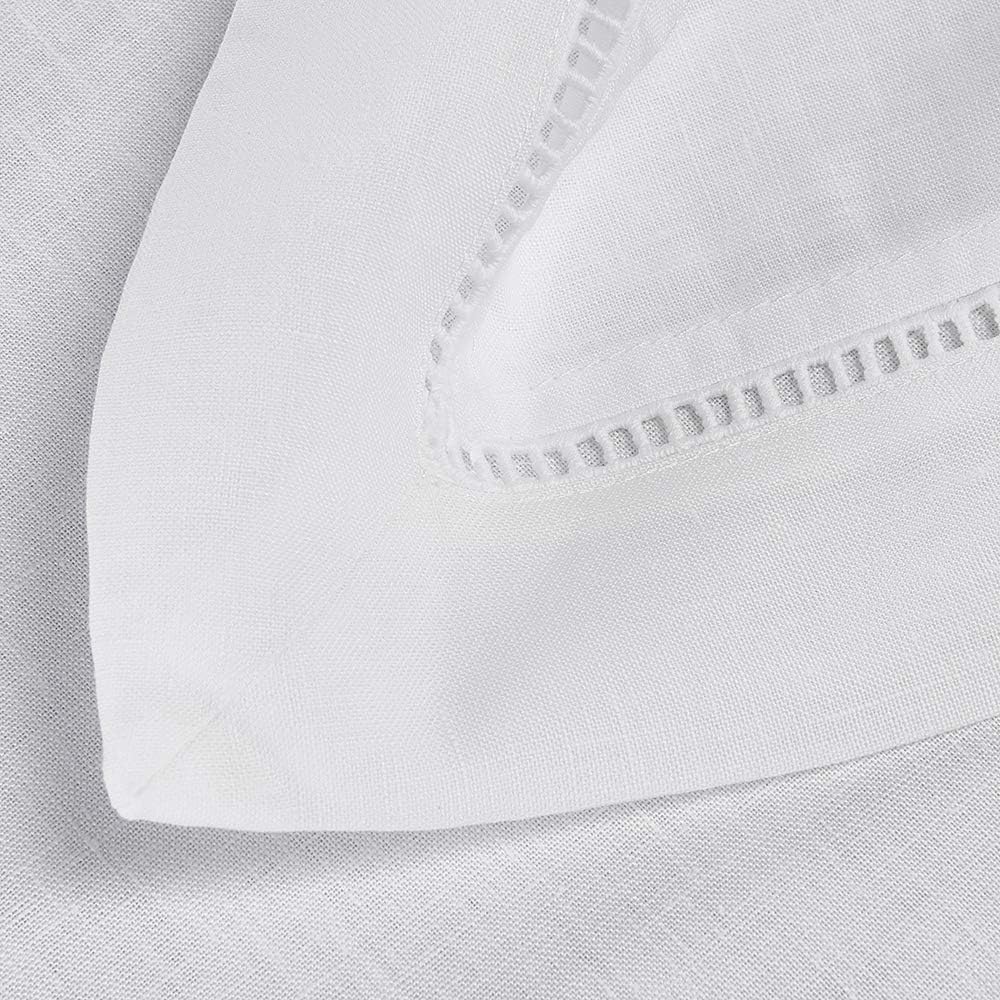 Premium 100% Linen Hemstitch Tablecloth-60 x 104 Inch White, Natural Fabric, Rectangular Tablecloth 