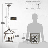 4 Light Chandelier Lighting, Industrial Ceiling Light Black Lantern with Brushed Gold, Geometric Metal Hanging Light Fixture with Adjustable Chain, E12 Base for Entryway Kitchen Island, Indoor Use A128-B0BX62V647