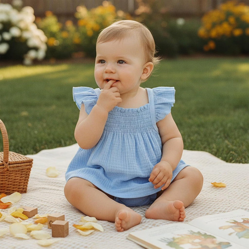 Baby Girl Summer Clothes Cute Basic Plain Cotton Linen Ruffle Tops Dress Shorts Outfits Set Shirt Princess Outfit